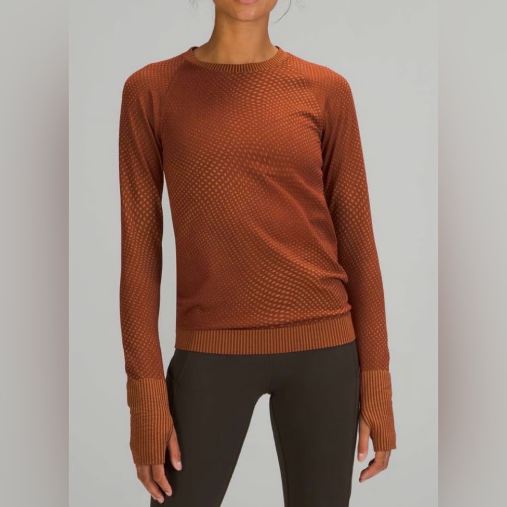 Lululemon Grid Warp Date Brown Desert Sun Rest Less Pullover Thumbhole Top